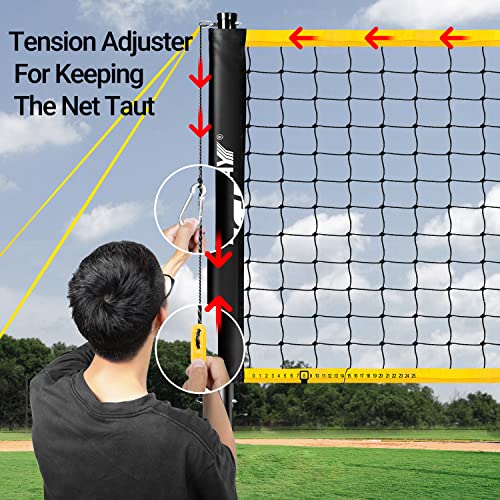 FITPLAY Portable Volleyball Net Outdoor, Professional Volleyball Net System with Poles, Volleyball,Pump, Boundary Line, and Carry Bag,Height Adjustable Volleyball Net Set for Backyard Beach, Lawn