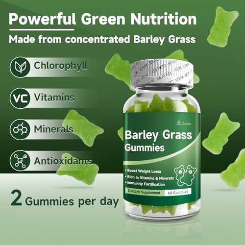 Image of Organic Barley Grass Supplement,Vitamin C and Vitamin D,Gut Health Gummies 60 Counts