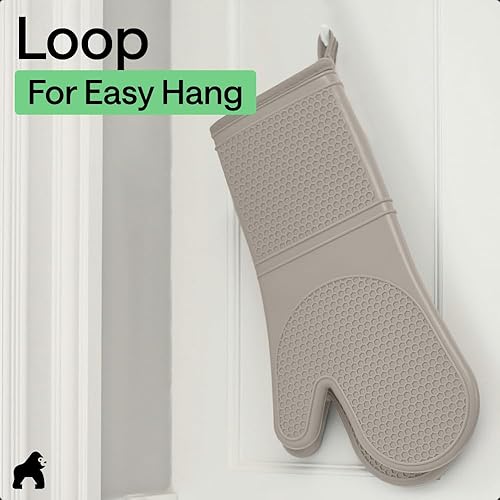 Vista 9 de GORILLA GRIP - Juego de guantes de horno de silicona suave sin BPA, guantes de cocina resistentes al calor e impermeables, forro de algodón grueso