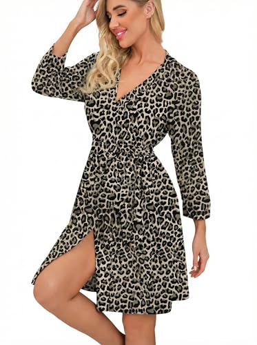 Image of PrinStory Womens Robe Lightweight Short Knit Bathrobe Soft Ladies Sleepwear with Pockets