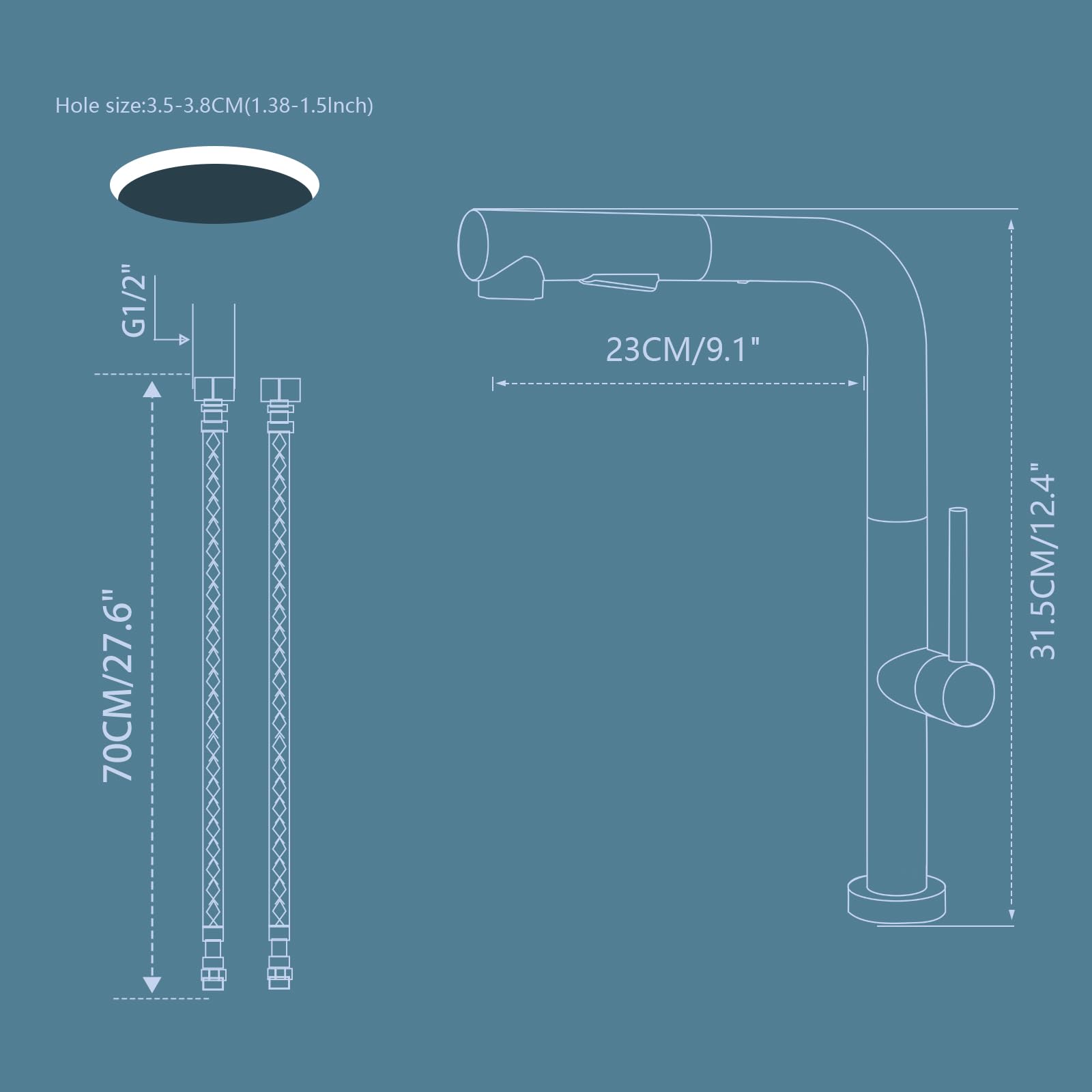 YardMonet Kitchen Sink Mixer Taps, Kitchen Taps Mixer with Pull Out Sprayer - Image 2