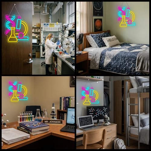 Image of Science Neon Sign Beaker LED Light Microscope Neon Signs For Classroom Science Lab Chemistry Class Laboratory Wall Decor Biology Teacher Student Gift 12.5 * 13 Inch