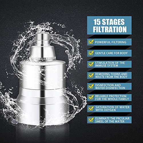Image of High Pressure Shower Head Filter, FEELSO 2-IN-1 15 Stages High Output Showerhead with Filter Cartridge for Hard Water Remove Chlorine and Harmful Substances Improves the Condition of Skin & Hair