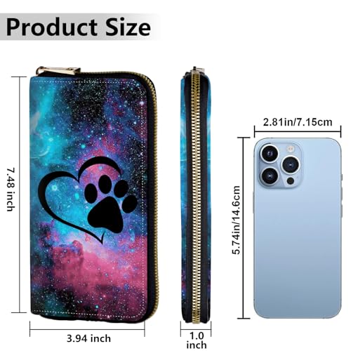 Image of Women's Wallets,Credit Card Holder Money Leather Long Wallet with Wristlet,Large Capacity with Zip-Around Phone Purse for Women Ladies Girls,Galaxy Love Paw