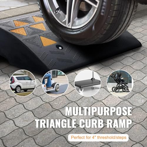 Rampa de bordillo resistente antideslizante para vehículos, adecuada para umbral de 4 pulgadas. Uso para montacargas, carritos y cortadoras de césped miniatura 4