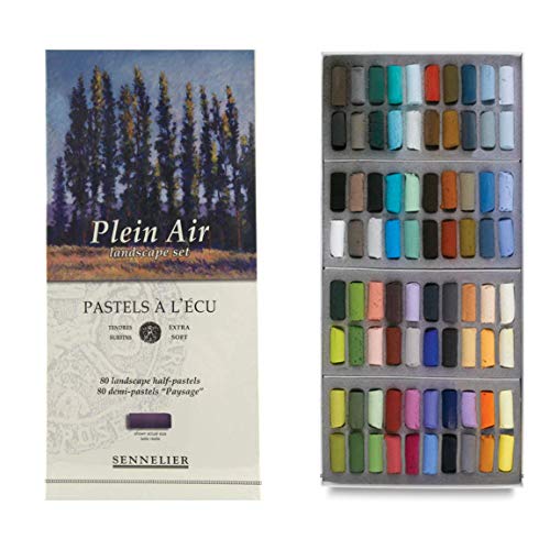 Senneliers Artist 80Pc Soft Pastel Half Stick Set, Includes 3 Drawer Wood Storage Box, Plein Air Landscape #TOP1
