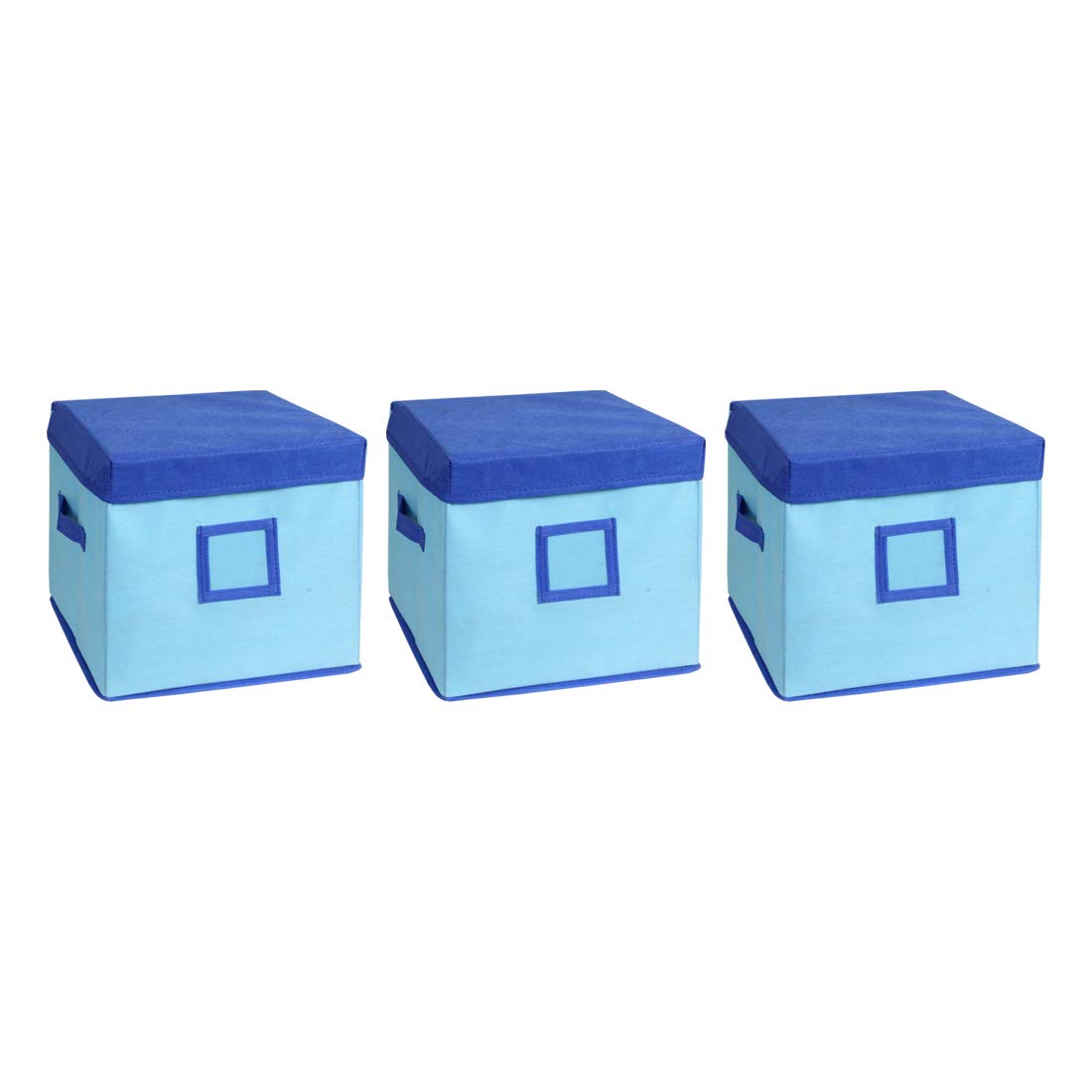 Amazon Brand - Solimo Square Fabric Storage Box with Lid, Set of 3, (Medical Blue and R. Blue, Medium)