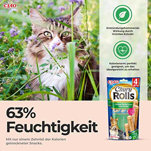INABA Churu Rolls Reich an Hähnchen und Thunfisch Katzenleckerlis | Getreidefrei, Zuckerfrei, ohne künstliche Aromen Katzensnacks 40 g (3er Pack)