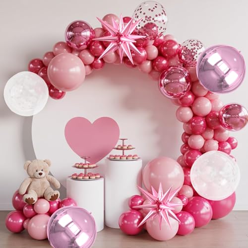 Image of 6pcs 22 inch Pink Star Balloons and 4D Large Foil Balloons, Pink Star Balloon Transparent 4D Foil Aluminum Balloon For Birthday Baby Shower Party Wedding Graduation Bridal Shower Valentine's Day Decor