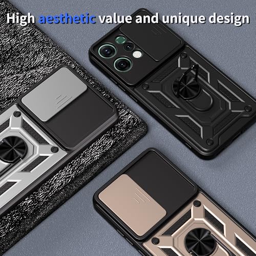 Image of SPAZY CASE Oppo Reno 14 Pro Back Cover | Heavy Duty Hybrid Case with 360 Degree Rotating Finger Ring Holder + Slider Shutter Camera Protection Case for Oppo Reno 14 Pro - Blue