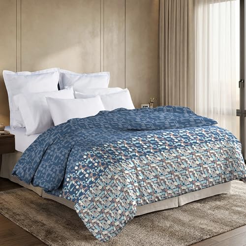 Image of MYTRIDENT Soft Comfort Comforter, 100% Cotton Cover, 200 GSM Fiber Filled Comforter, 88 Inches x 104 Inches, King Size Comforter, Printed, AC Blanket, Reversible - Deco Dusk