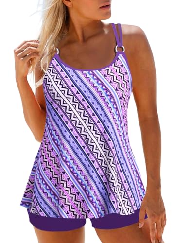 Image of ROSEWE 2025 Tankini Swimsuits for Women, Two Piece Bathing Suits with Shorts, Modest Tank Top Swim Dress