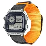 [DAVILANE] 18mmマジックテープウォッチバンド AE-1000W AE-1200 AE-1300 AEQ-110W AQ-S800W MRW-200H MRW-S300 SGW-300H SGW-400H W-216H W-218H W-735Hなど対応,アップグレードされた3バックルナイロンとレザーストラップ