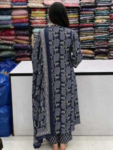 Image of GoSriKi Kurta Sets for Women Viscose Blend Printed | Kurti Set for Woman | Kurta Palazzo Dupatta Set | A Line Kurti | Mandarin Collar 3 /4 Sleeve Suit Set for Women Stylish Ethnic Outfit