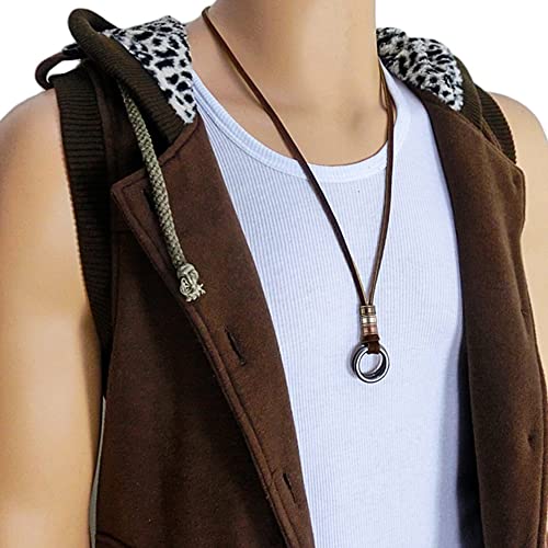 PU Leather Necklace Vintage Boho Style Multilayer Pendant Long Sweater Necklace Jewelry for Women Men with Adjustable Leather Cord3