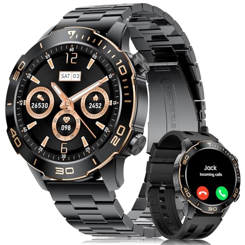 Reloj Inteligente Hombre Negocios Deportes con Llamadas, Smartwatch Hombre con 1,43'' Amoled/IP68 Impermeable/170+ Modos Deportivos/Pulsómetro/Sueño/Pulsera Actividad con iOS y Android, Negro