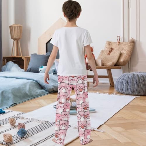 Boy's Pants Cute Pink Pig with Heart Various Poses Jogger Pants Elastic Long Bottoms Trousers with Pockets 6-143