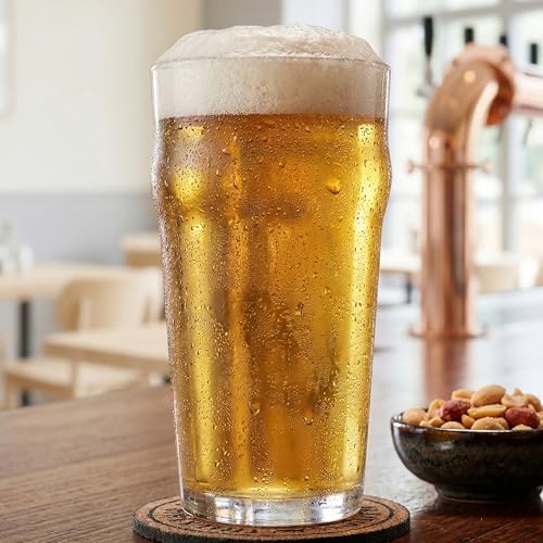 Image of Light In The Dark British Beer Glasses Set of 4 - 20oz Imperial Pint Glass | Pint Beer Glasses & British Pint Glasses for Home Bar, Craft Beer Lovers & Gifting