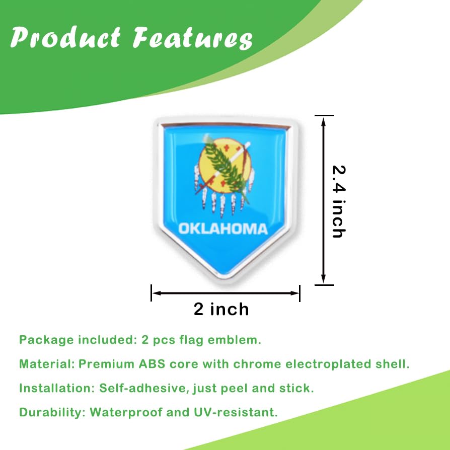 Image of Newperlite Oklahoma Flag Decal Sticker Car Emblem Oklahoma Flag Car Decoration Accessories Chrome Shield for Truck Vehicles Cars, 2 Pack
