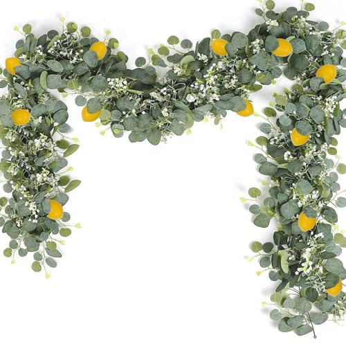 WaiHeikki Lemon Garland Decorations Farmhouse Faux Fruit Garland Hanging Vines with Eucalyptus Leaves for Home Party (Light Green M)