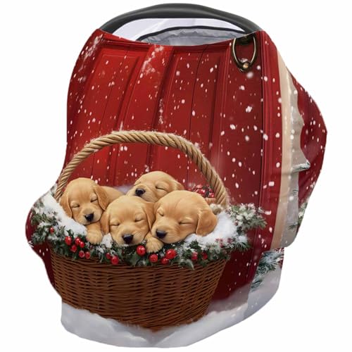 Nursing Cover for Breastfeeding Scarf, Merry Christmas Dogs Berry Winter Snow Baby Car Covers Super Soft Multi Use for Canopy Shopping Cart Cover Blanket Stroller Cover