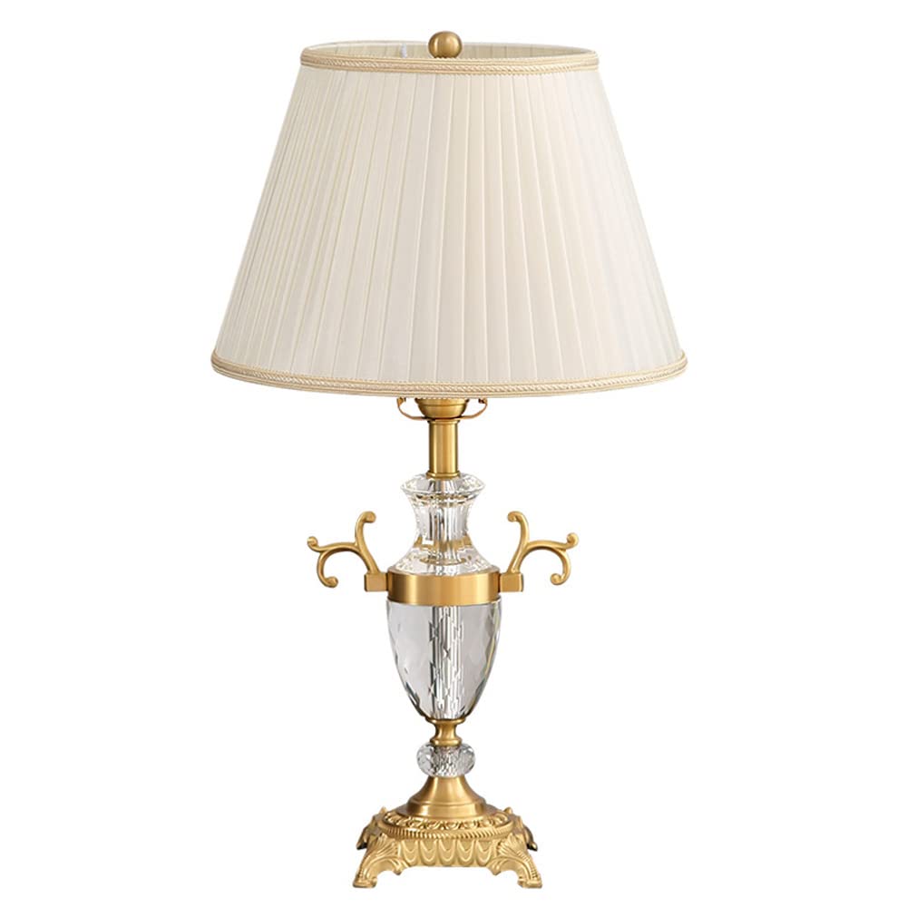 SANBDDLYY Crystal Bedside Lamp 22.5" - Elegant Copper and Fabric Design for Bedroom, Living Room, Study(Bianco)