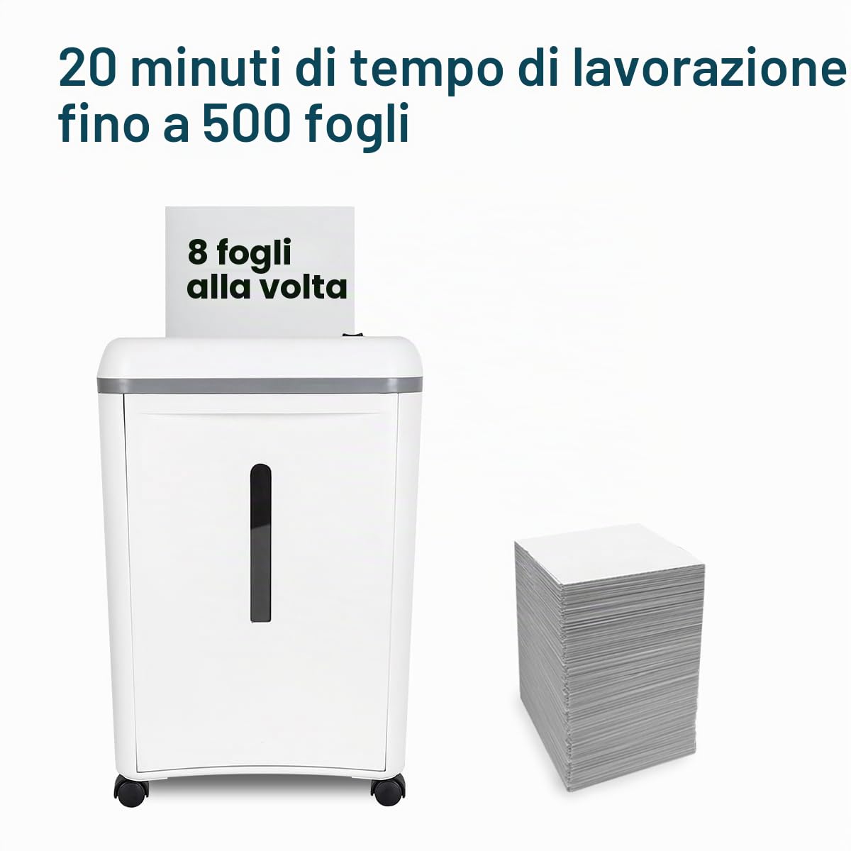WOLVERINE SD9101 Distruggidocumenti 8 fogli P5 microtaglio alta sicurezza per carta e carte, ultrasilenzioso, contenitore estraibile 17 L (bianco)