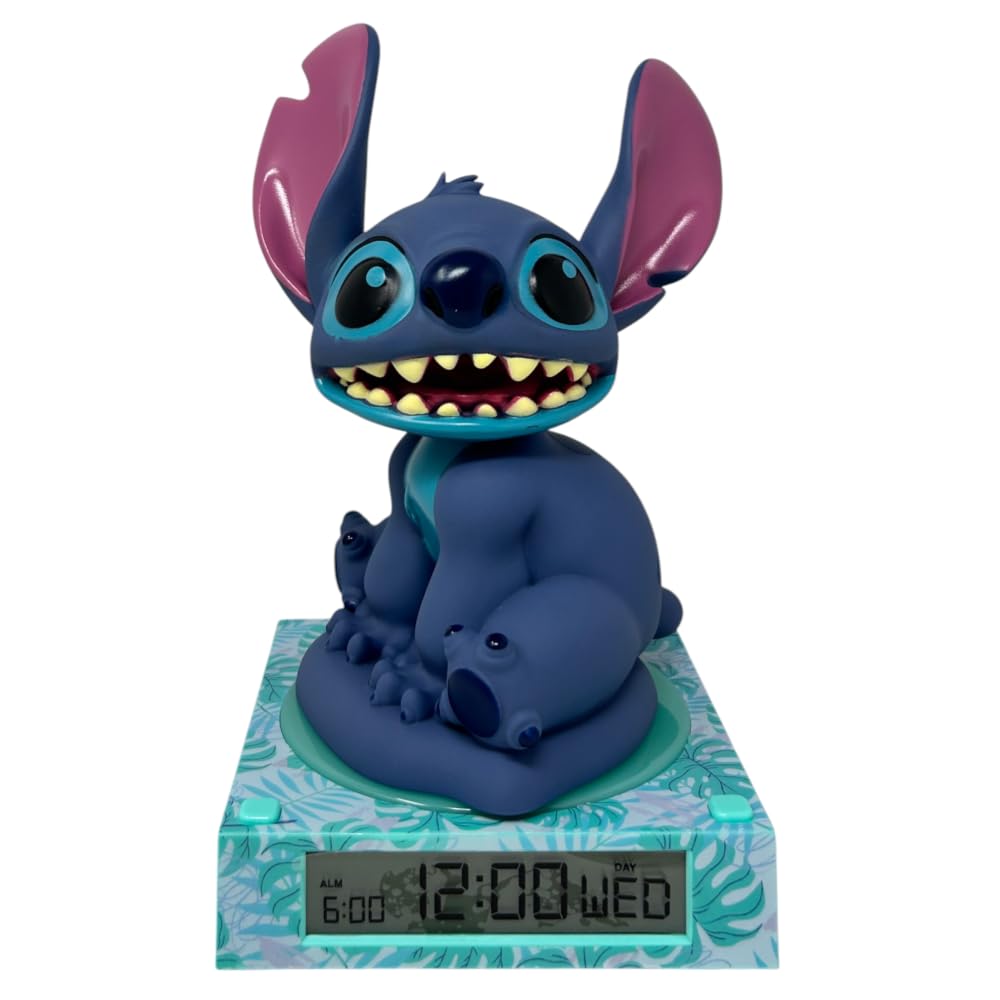 Lampada 3D con sveglia Stitch Disney luce notturna a led da comodino personaggio tridimensionale con sveglia digitale integrata