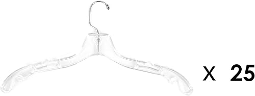 Miniatura 2 de Perchas de plástico transparente para camisas de adultos de 17 pulgadas de ancho con gancho giratorio y hombros con muescas (cantidad 25)