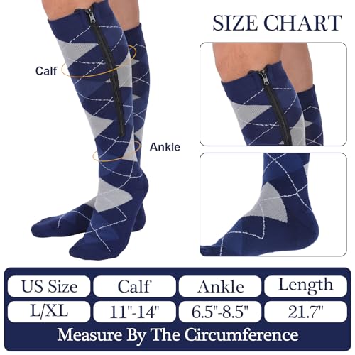 Image of Tarpop 4 Pairs Men Zipper Compression Socks Colorful 20-30mmhg Compression Stockings with Zipper for Men Women Swelling Edema