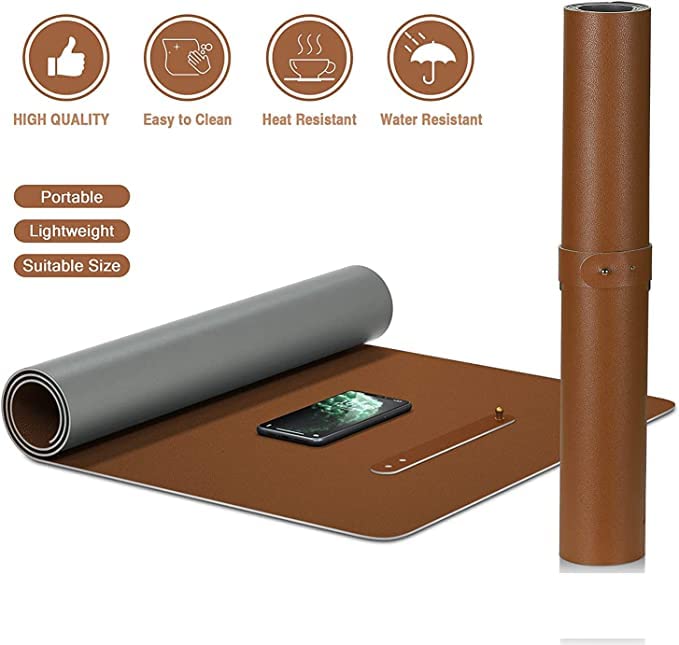 Image of Aropana Vegan Leather Desk Mat, Mouse Pad Large, Computer Table Mat, Reversible Extended Laptop Pad for Desk, Dual Side Waterproof Edge-Stitched (23.6 inchx13.8 inchinch, Brown /Grey)