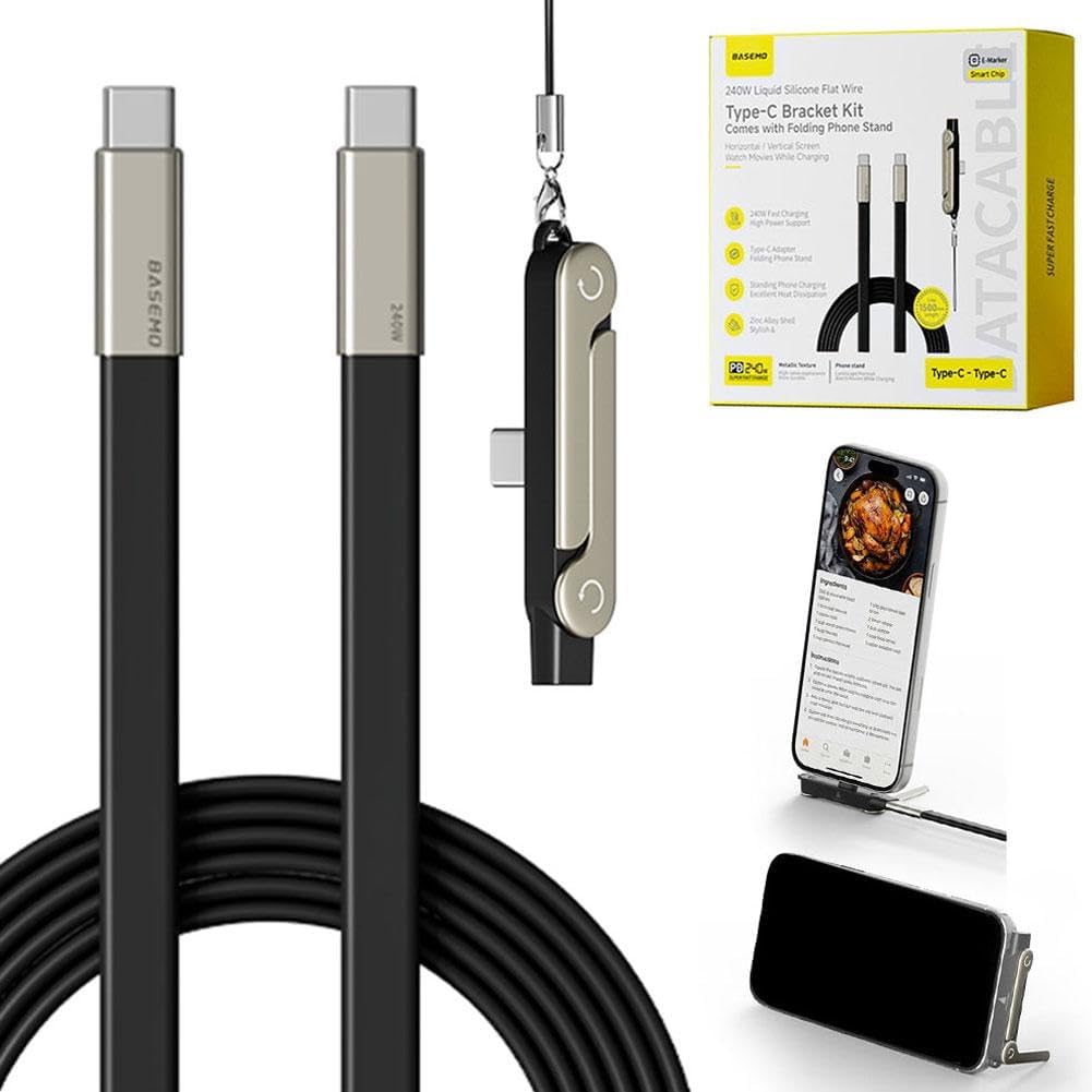 Invisible Phone Charging Cable, 240W Type C Multi Charging Cable with 360° Adjustable Stand, Detachable 2 in 1 Adapter for Gaming, Office Desk, Car, Accessories