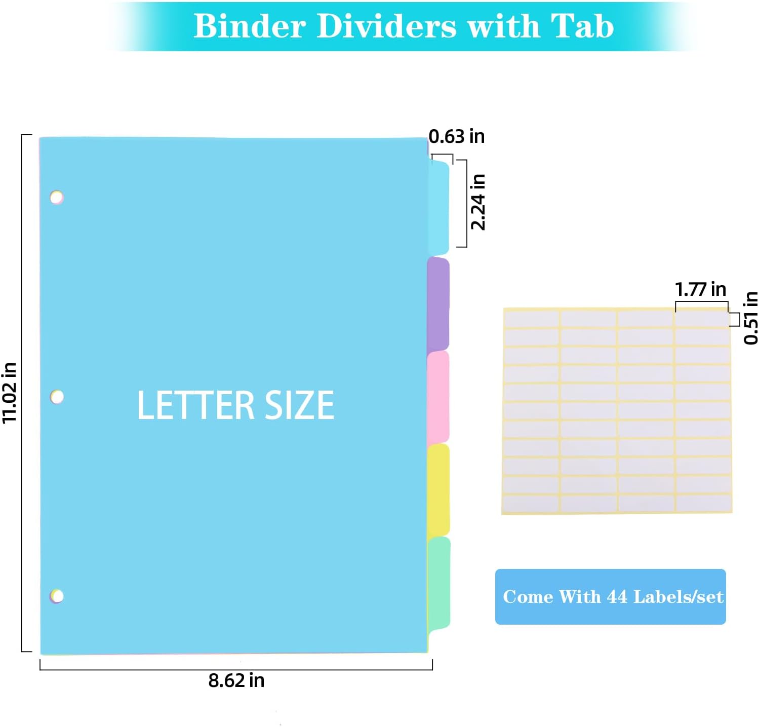 6 Pack 1 Inch Colored Binder & 6 Sets 5 Tab Binder Dividers