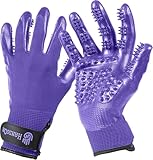 H HANDSON Pet Grooming Gloves - Patented #1 Ranked, Award Winning Shedding, Bathing, & Hair Remover Gloves - Gentle Brush for Cats, Dogs, and Horses (Purple, Large)