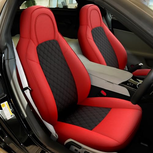 Image of GIANT PANDA Front Car Seat Covers Customized Fit 2005-2013 Chevy Chevrolet Corvette C6 Standard Seats, Leather, Black&Red