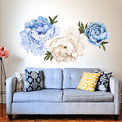 Vinilo decorativo floral azul para pared 77x86 cm miniatura 4