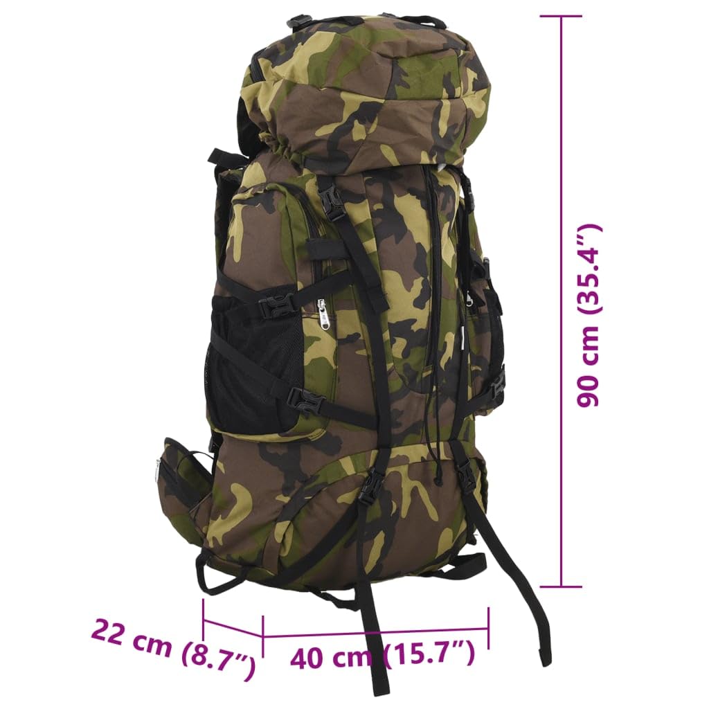 Plecak turystyczny, zielony, kolory maskujące, 100 l, tkanina Oxford, hydrofobowa, 40 x 22 x 90 cm, plecak dzienny z pasem biodrowym, na kemping, wędrówki, podróż
