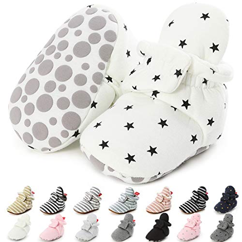 CENCIRILY Newborn Baby Girls Cotton Booties Infant Boys Slippers Stay on Sock Soft Shoes Non Skid Ankle Boots with Grippers Winter Warm First Walkers Crib Shoes