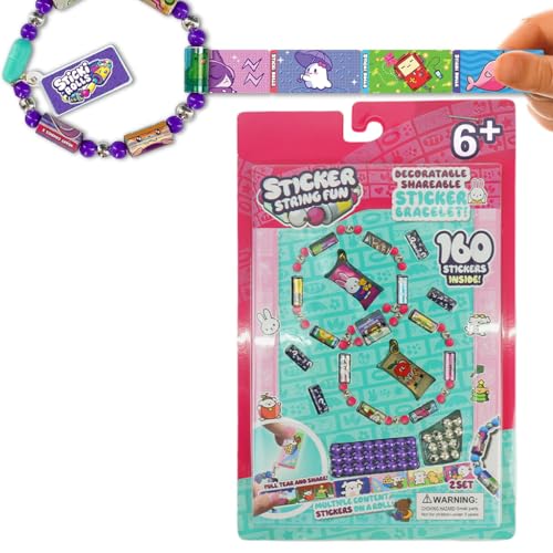 Image of PATPATDIY Sticker Rolls Bracelet for Girls 160Pcs Cartoon Stickers Included, DIY Sticker Bracelet Making Kit with Spacer Beads & Charms, Stickers Bracelet Making Kit, Children's Day Gift,Multi Color