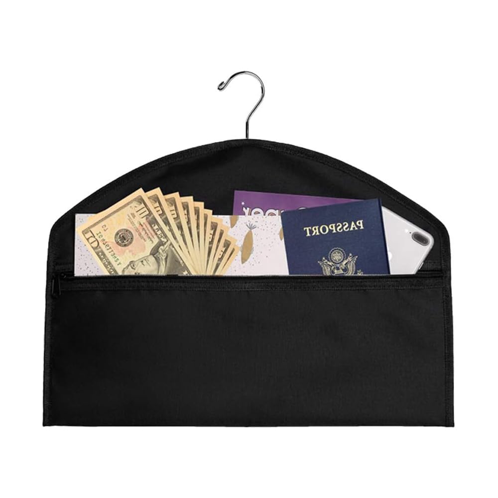 YELAIYEHAO 2 pcs Hanger Diversion Safe Hidden Pocket Safe, Fits Under Hanging Clothes with Pocket to Hide Valuables (black, 1 pc)
