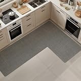 SMILEGIF Anti-Slip Corner Kitchen Rug, 1 Piece L-Shaped Floor Mats,Super Absorption Linen Corner Mat for Home,Kitchen (Grey Left-L, 39''X59''X18'')