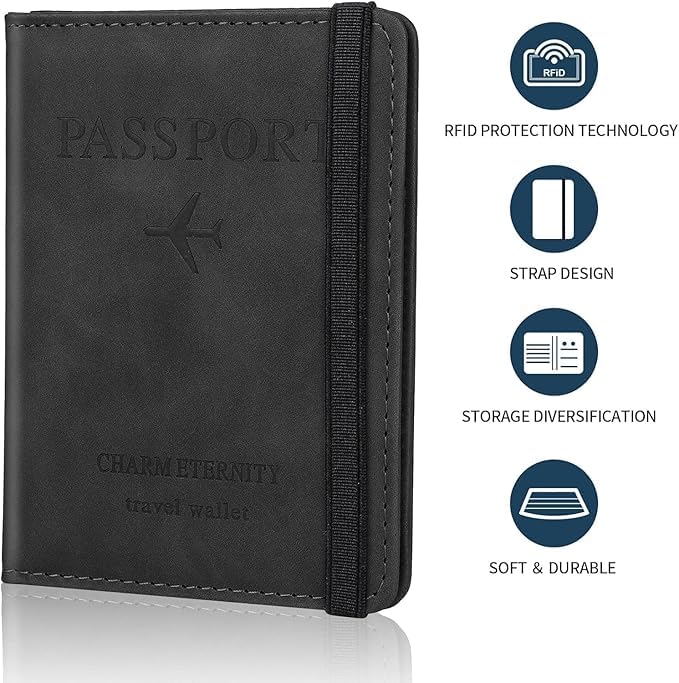 Image of TEKCOOL Passport Holder Cover Travel Wallet Organiser, Passport Case with RFID Blocking, PU Leather Travel Document Holder for Men & Women Travel Accessories (Black)
