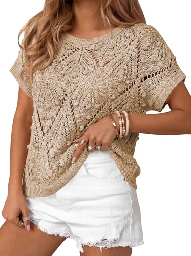 Image of Cakulo Womens Summer Crochet Boho Crop Tops Short Sleeve Lightweight Knit Sweater 2026 Beach Vacation Cruise Resort Wear