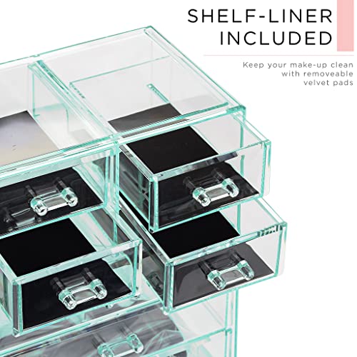 Image of Sorbus Acrylic Makeup Organizer Set, 7-Drawer Vanity & Countertop Cosmetic Storage with Small & Wide Compartments, Teal Thrill Makeup Storage for Brushes, Jewelry - Holiday Gift for Women & Teens