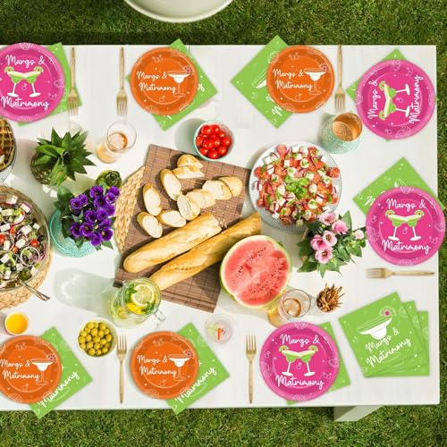 Image of 96pcs Margs & Matrimony Bachelorette Party Decorations Margs Plates Napkins Party Supplies Margarita Tableware Dinnerware for Birthday Bridal Shower Wedding Mexican Fiesta Favors for 24 Guests