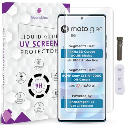 Image of Advanced HD+ UV Tempered Glass Screen Protector For Motorola G96 5G (6.67 Inch, Pack of 1) Full Adhesive UV Curved Screen Guard, Case Friendly with installation kit