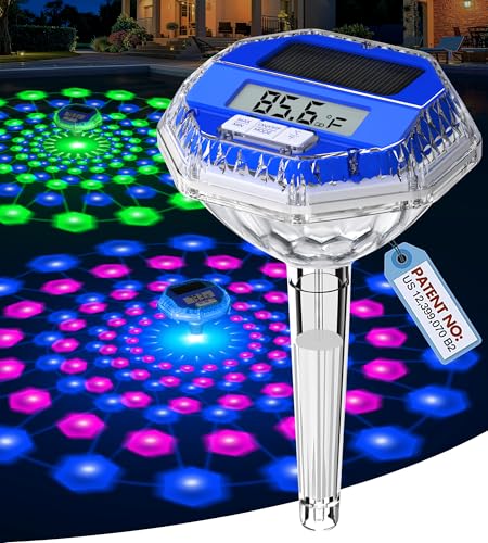 Sinbyuer 2026 Upgrade Digital Solar Pool Thermometer Easy Read | Pool Temperature Thermometer Floating with Dynamic Light Show | Large LCD Screen & Big Number Pools Temperature Gauge for Hot Tub & Spa