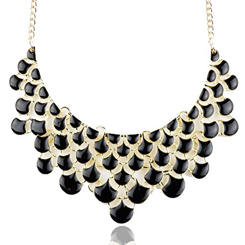 Qpower Collier Éblouissant Élégant Multicouche Teardrop Bib Collier, Colliers Vintage Tassel Vintage Ajouré Colliers Initial, Collier Chunky Collier Bubble pour Les Femmes