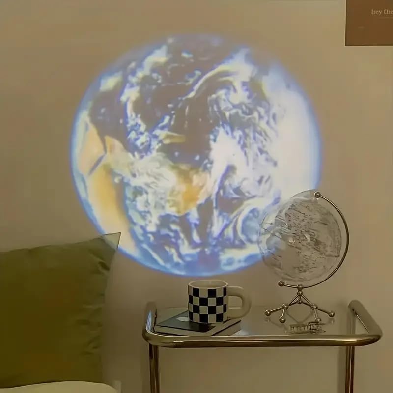 Image of USB Powered Moon and Earth Projector Light Lamp, Atmosphere Night Light Projector with Tripod Stand, Gift for Kids Couples Room Wall Ceiling Decor