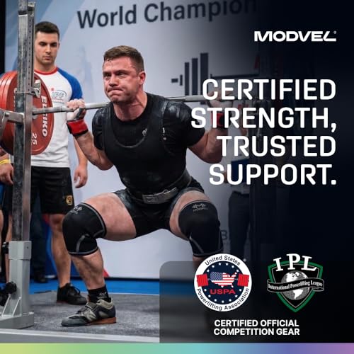 Image of Modvel Strength 7mm Knee Sleeves (Pair) for Weightlifting & Powerlifting (USPA, IPL Approved) | High-Performance Knee Compression Support For Squats, Weight Lifting - Men and Women